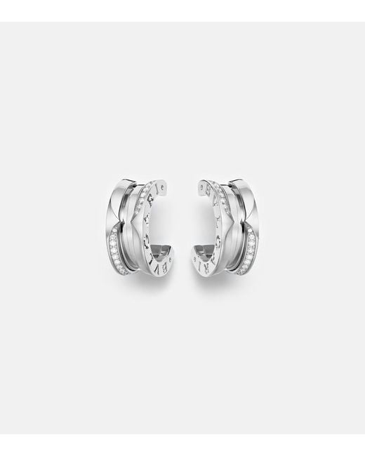 BVLGARI White B.Zero1 18Kt Hoop Earrings With Diamonds
