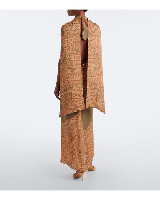 Johanna Ortiz Brown Printed Silk Maxi Dress