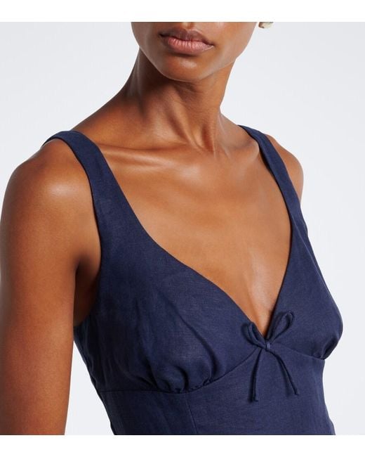 Faithfull The Brand Blue Adalee Pleated Shirred Linen Midi Dress