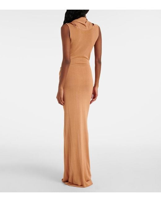 AYA MUSE Brown Draped Semi-Sheer Maxi Skirt