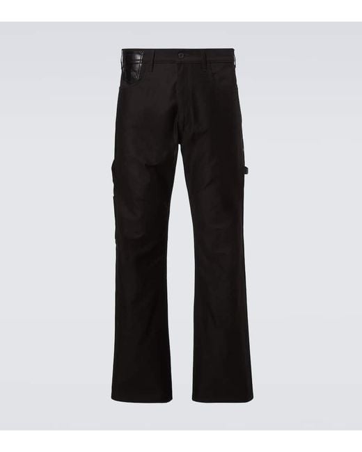 Jeans Regular Con Pelle di Junya Watanabe in Black da Uomo