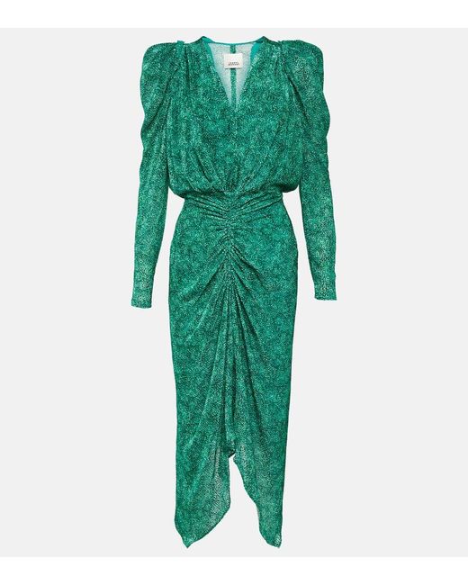 Isabel Marant Green Maray Puff-sleeve Velvet Midi Dress