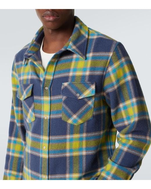 God's True Cashmere Blue Explorer Plaid Cashmere Shirt With Quartz for men