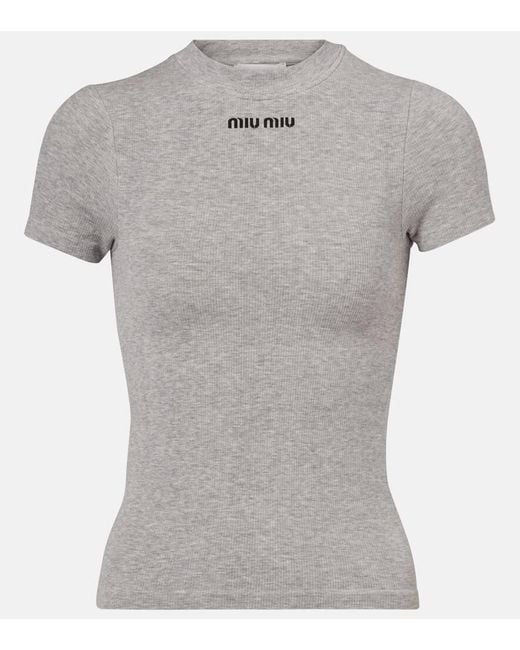 Miu Miu X Petit Bateau Logo Jersey T-Shirt in Grey | Lyst UK