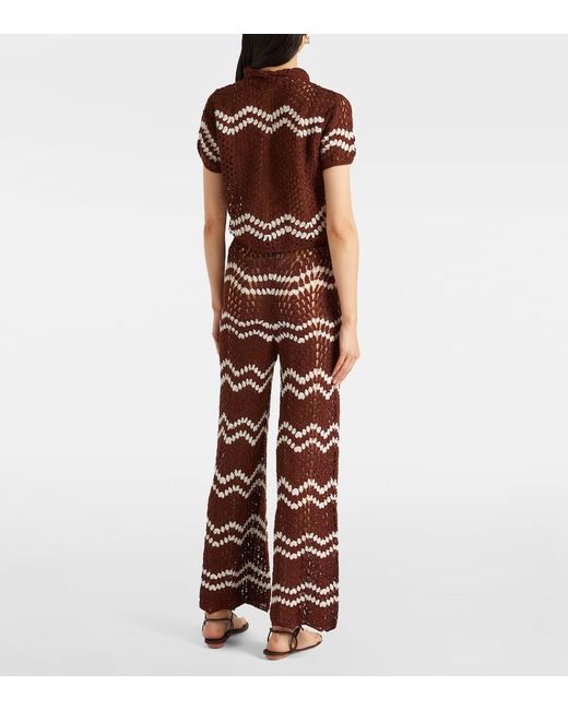 Anna Kosturova Brown Crochet Cotton Straight Pants