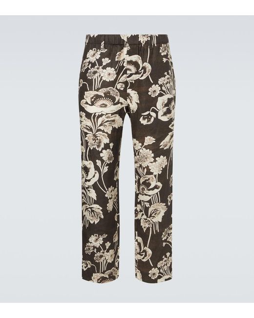 Commas Black Floral Linen Straight Pants for men