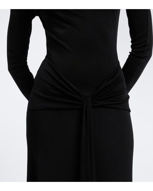 David Koma Black Draped Floral-Applique Gown