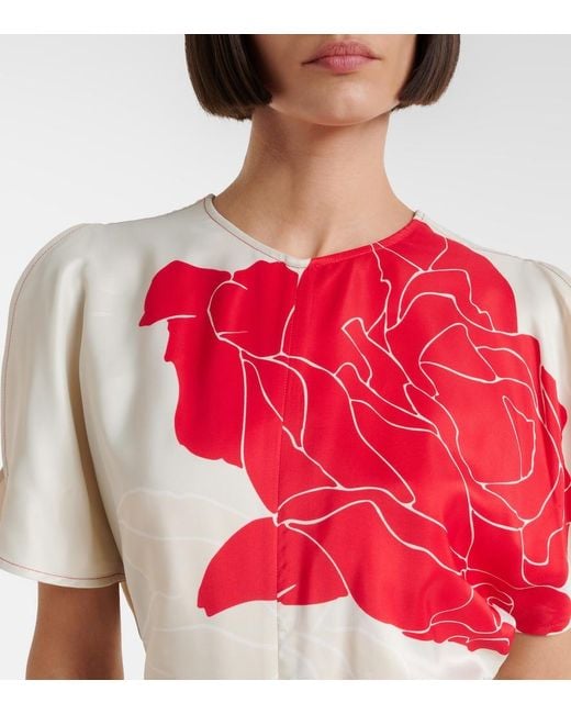 Victoria Beckham White Gathered Floral Midi Dress