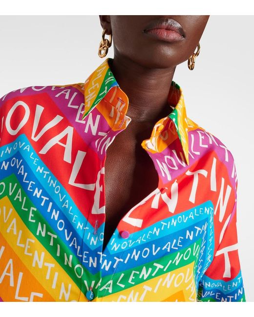 Valentino Multicolor Logo Cotton Shirt Dress