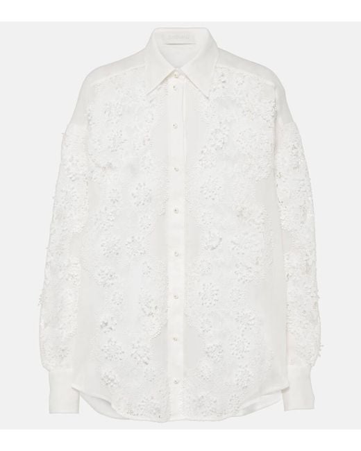 Zimmermann White Halliday Lace-Trimmed Ramie Shirt