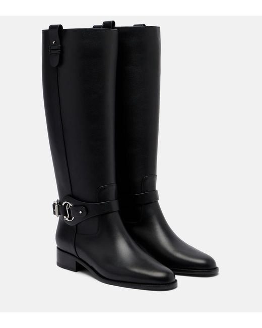 Christian Louboutin Black Dianouchette Botta Leather Flat Boots