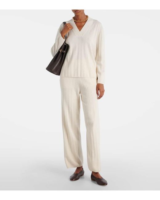 Max Mara White Jardin Ribbed-Knit Cashmere Sweatpants