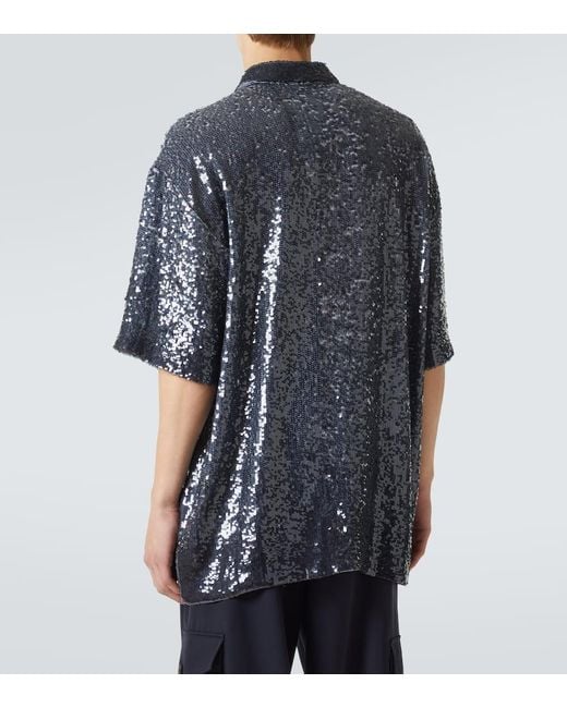 Dries Van Noten Blue Sequined Shirt for men