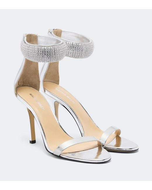 Mach & Mach White She's A Lady Embellished Leather Sandals