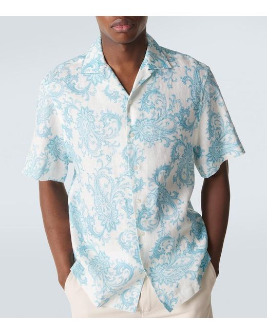Etro Blue Paisley Linen Shirt for men