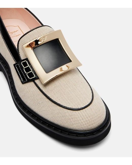 Roger Vivier White Viv' Rangers Leather-Trimmed Loafers