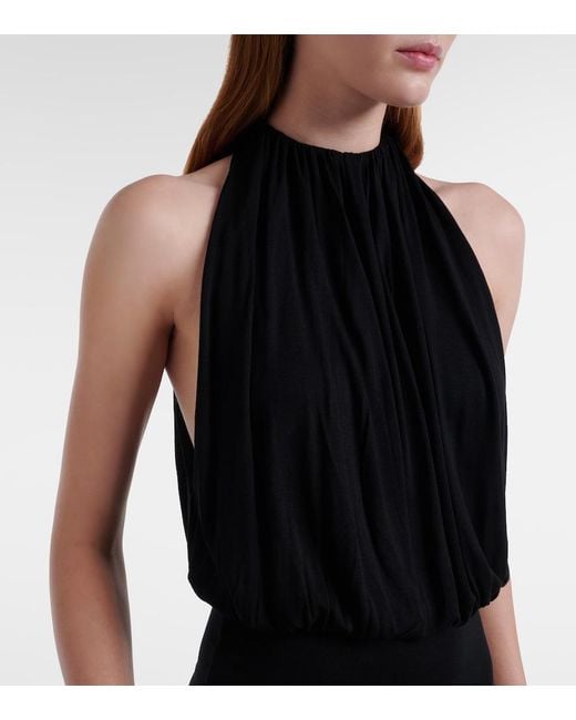 Totême Black Gathered Jersey Midi Dress