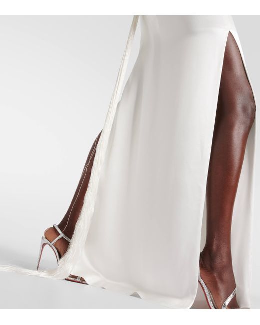 Galvan White Bridal Paraiso Tasseled Satin Gown