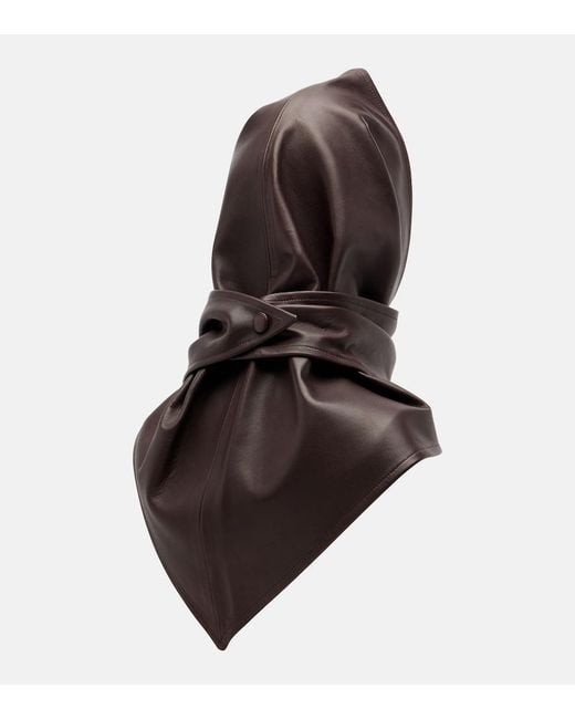 Nour Hammour Black Draped Leather Hood