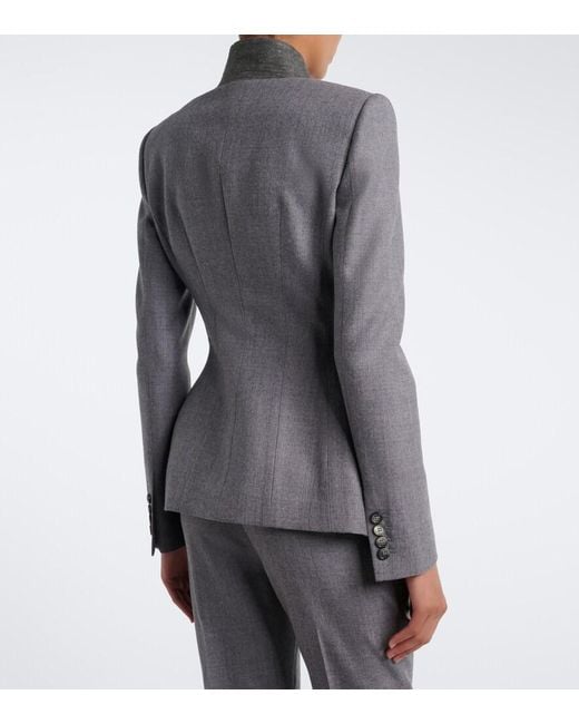 McQueen Gray Double-Breasted Peplum Wool Blazer