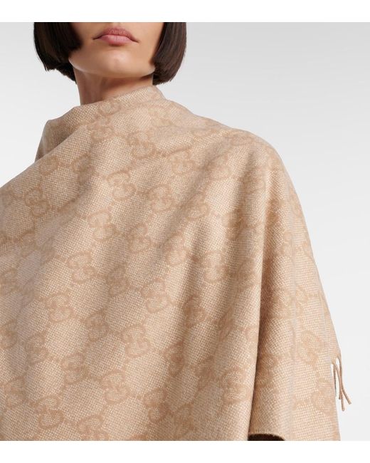 Gucci Natural Gg Fringed Cashmere-Blend Lame Cape