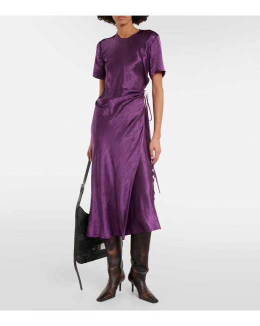 Acne Purple Satin Midi Dress