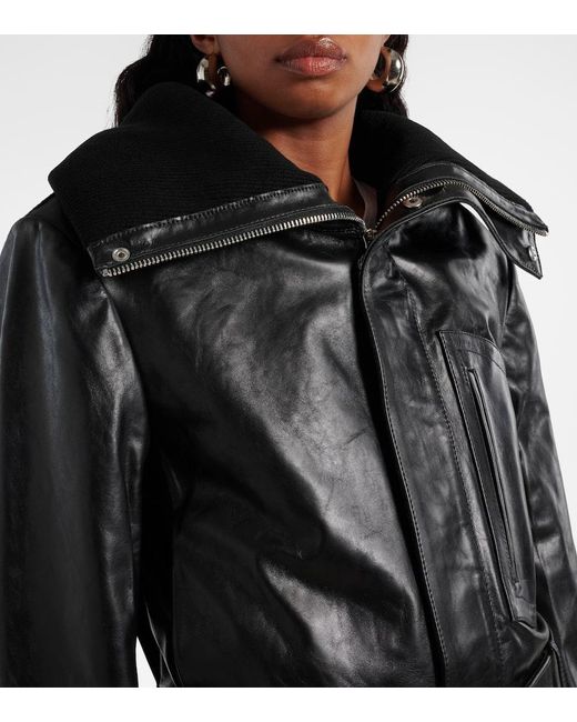Victoria Beckham Black Cropped-Bikerjacke Aus Leder