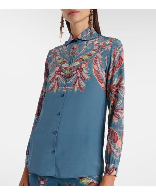 Etro Blue Paisley Silk Shirt