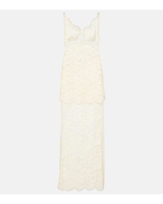 Robe Longue En Dentelle Rabanne en coloris White