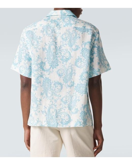 Etro Blue Paisley Linen Shirt for men
