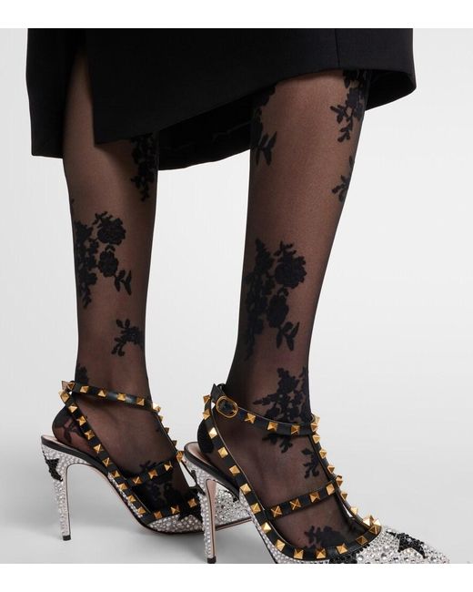 Valentino Gray Floral Tights