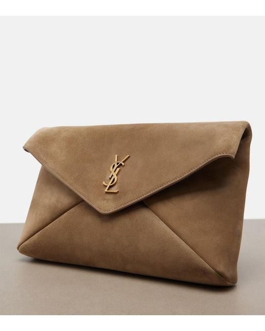 Saint Laurent Natural Cassandre Suede Pouch