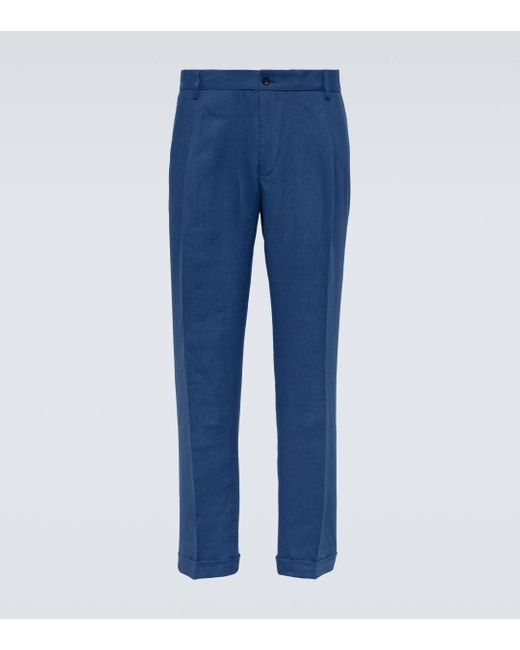 Dolce & Gabbana Blue Linen Slim Pants for men