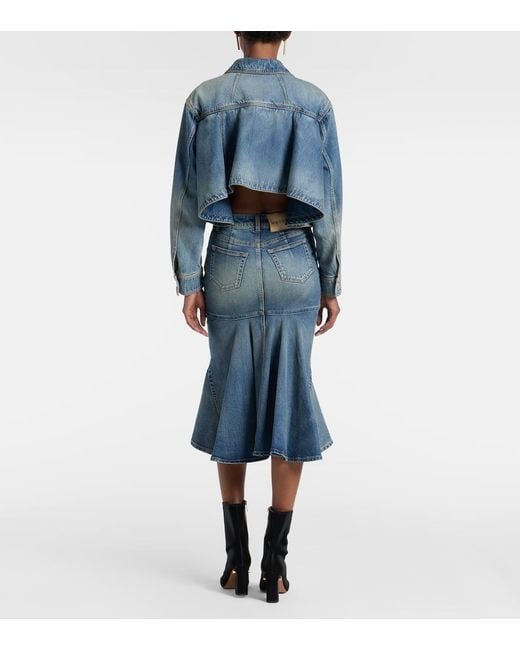 Falda Midi De Denim Alexander McQueen de color Blue