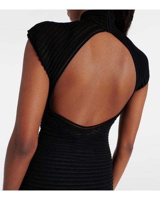 Alaïa Black Striped Crepe-Paneled Gown