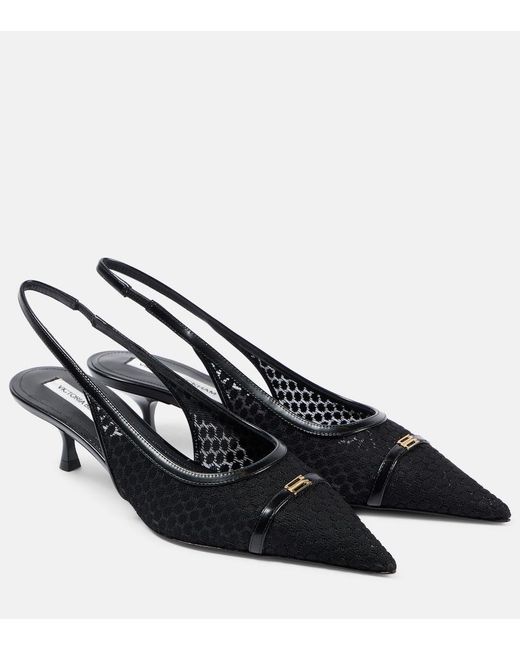 Victoria Beckham Black Leather-Trimmed Mesh Slingback Pumps