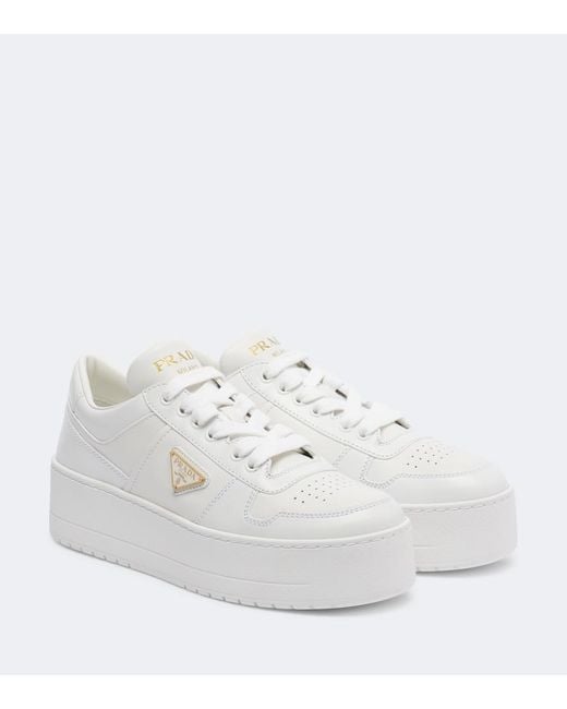 Prada White Downtown Bold Leather Platform Sneakers
