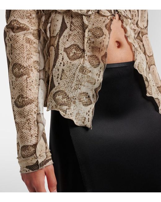 Gucci Natural Snake-Print Silk Blouse