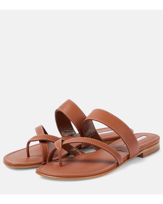 Manolo Blahnik Brown Susacru Leather Sandals