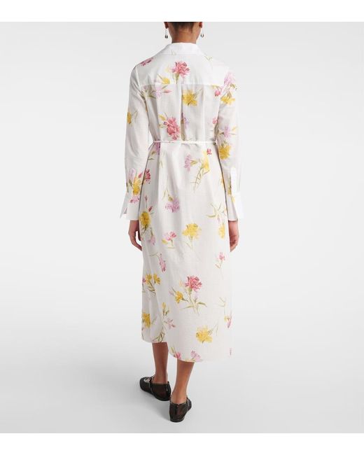 Erdem White Floral Cotton Seersucker Shirt Dress