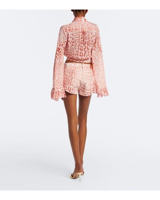 Roberto Cavalli Pink Leopard-Print Denim Shorts