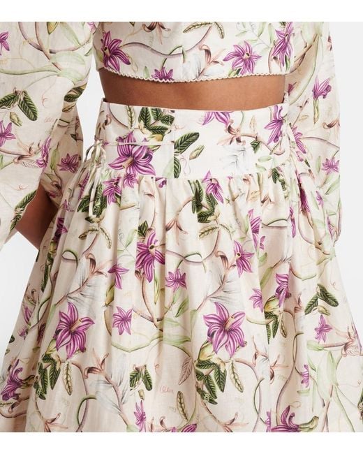 Agua Bendita Natural Floral Linen Miniskirt