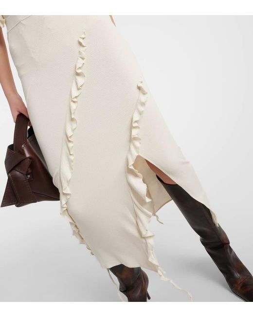 Acne Natural Asymmetric Ruffled Midi Skirt