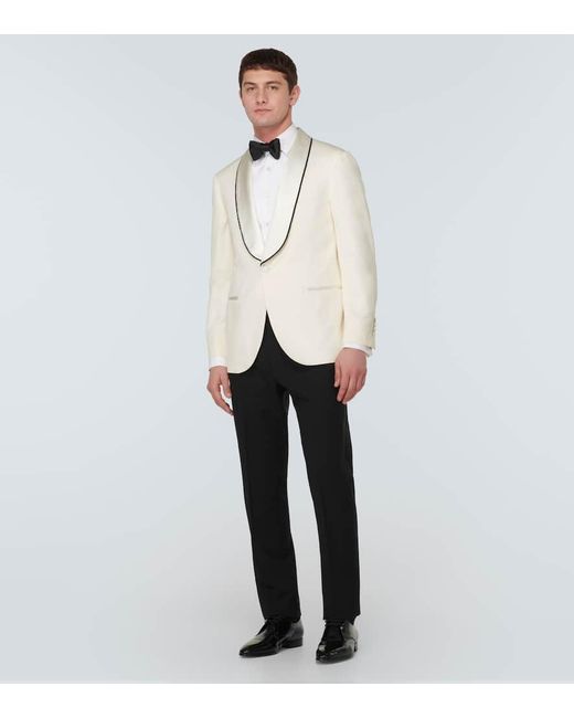 Brunello Cucinelli White Delave Silk Twill Tuxedo Jacket for men