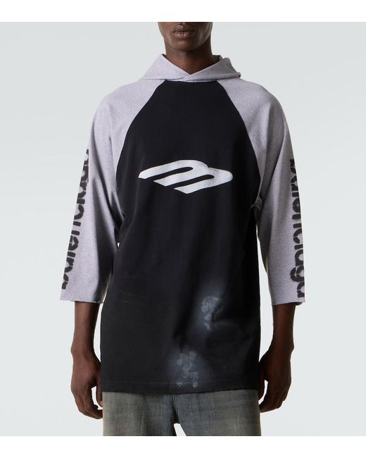 Balenciaga Black Hooded Cotton-Blend Jersey T-Shirt for men