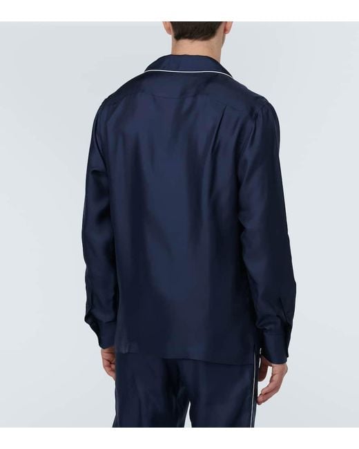 Dolce & Gabbana Seidenhemd Mit Patch Mit Dg-Logostickerei in Blue für Herren