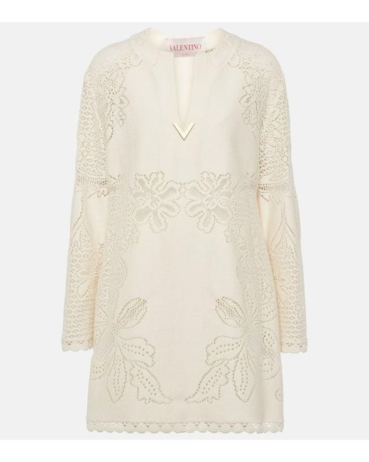 Valentino Natural Guipure Lace-trimmed Cotton-blend Minidress