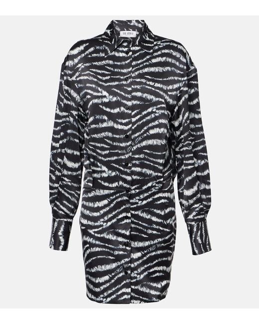 The Attico Black Silvye Zebra-Print Satin Shirt Dress