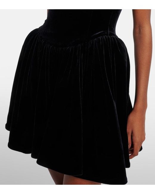ShuShu/Tong Black Puff-Sleeve Velvet Minidress