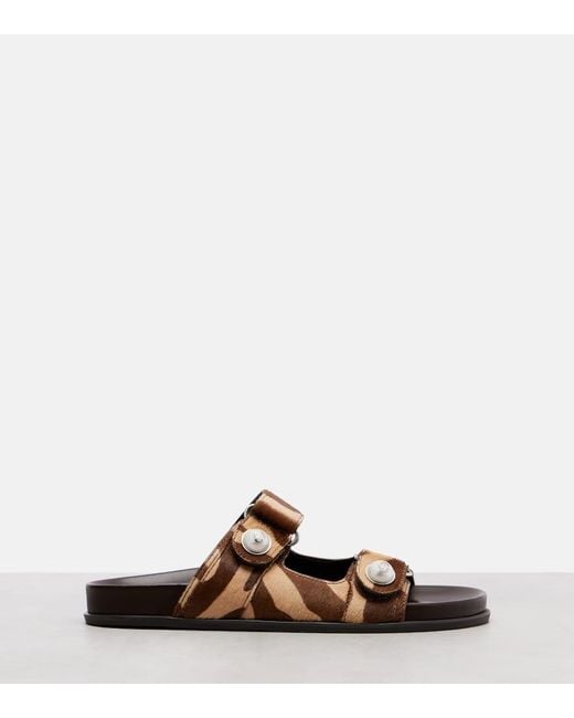 Jimmy Choo Brown Fayence Zebra-Print Shearling Slides